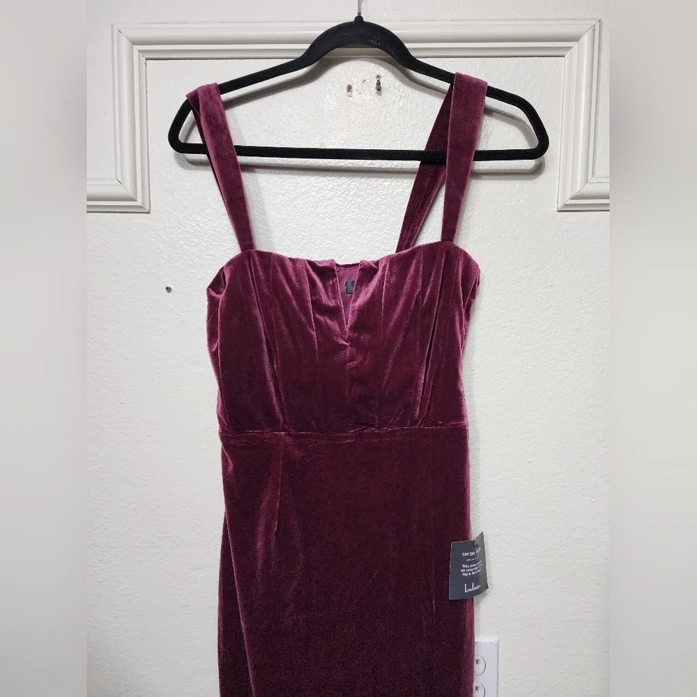 Lulus Pristine Luxury Dark Berry Velvet Bustier Maxi Dress S Wedding Party - Picture 8 of 10